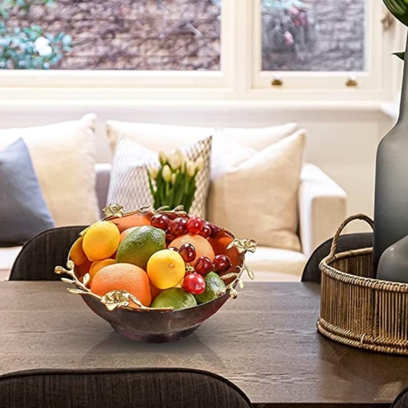 Decorative Polished Stainless Steel Bowl with Brass Orchid Stem on Edges NEW - Picture 5 of 7